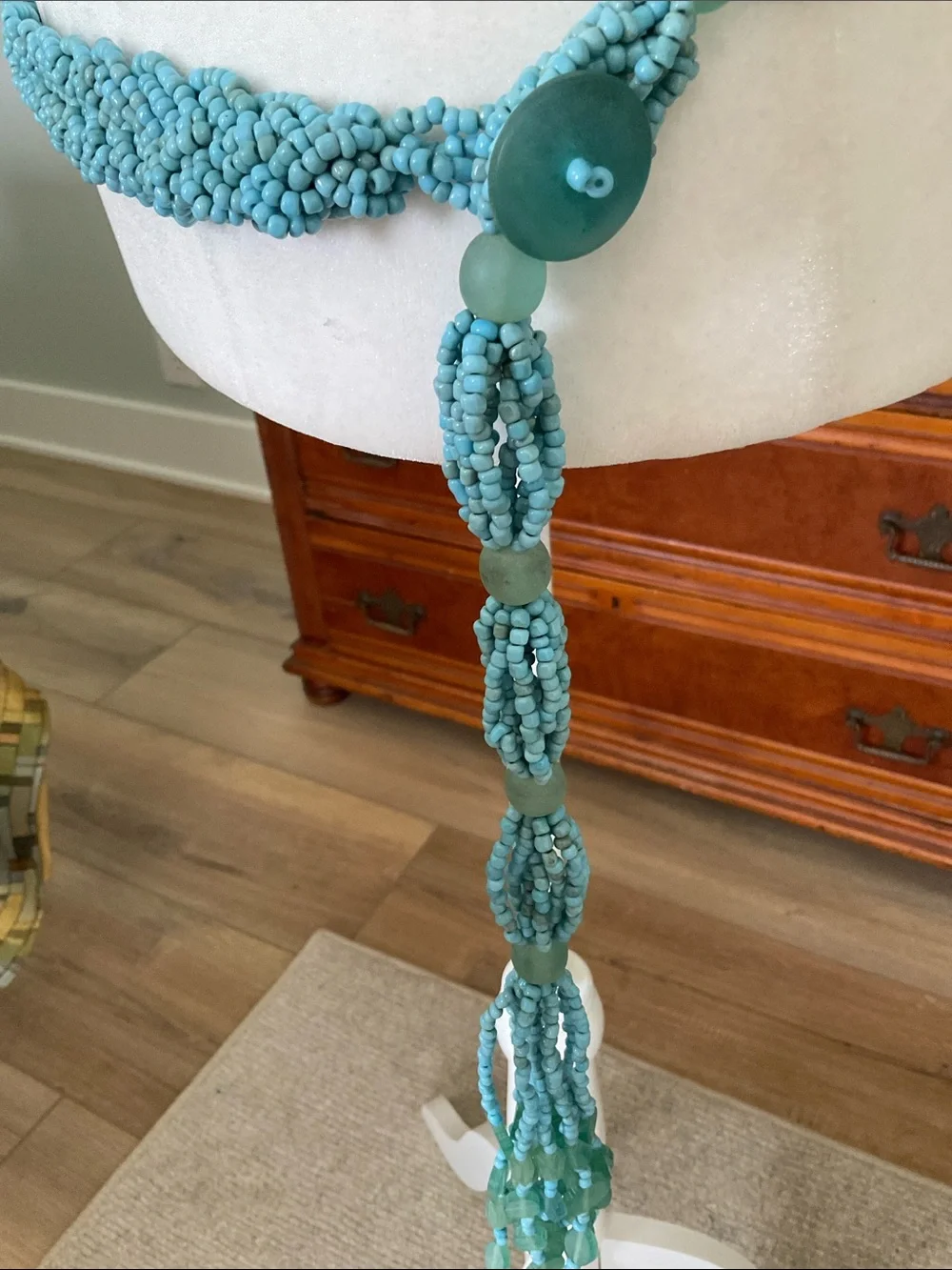 Braided Turquoise Colored Seed Bead Belt Boho Coastal Cowgirl Island Resortwear